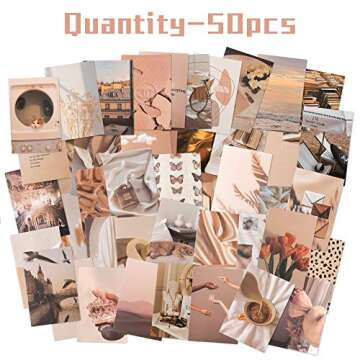 50PCS Beige Aesthetic Picture for Wall Collage, 4x6’’ Boho Cards, Cream Collage Print Kit, Warm ...