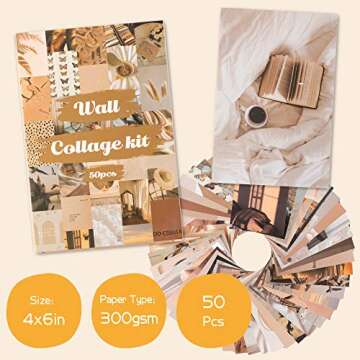 50PCS Beige Aesthetic Picture for Wall Collage, 4x6’’ Boho Cards, Cream Collage Print Kit, Warm Color Room Decor for Girls, Wall Art Print for Room, Dorm Photo Display, VSCO Poster for Bedroom