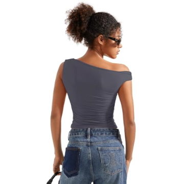 SUUKSESS Y2K Women Off Shoulder Crop Top in Grey