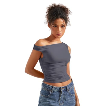 SUUKSESS Y2K Women Off Shoulder Crop Top in Grey