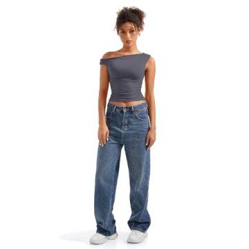 SUUKSESS Y2K Women Off Shoulder Crop Top in Grey