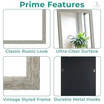 Naomi Home Farmhouse Full-Length Mirror with Wood Frame – Rustic 66"x32" Large Floor Mirror, Elega...