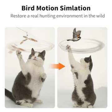 FUKUMARU Cat Wand Toy, 35.5 Inch Cat Feather Propeller Toy with Bell, Steel Wire Cat Toy for Indoor Cats with Natural Feather