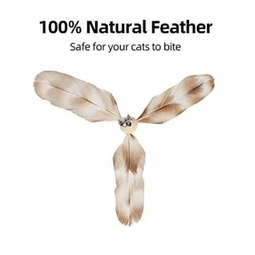FUKUMARU Cat Wand Toy, 35.5 Inch Cat Feather Propeller Toy with Bell, Steel Wire Cat Toy for Indoor Cats with Natural Feather