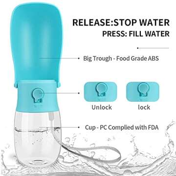 WILIFDOM Dog Water Bottle Portable Pet Travel Bowl Foldable Dispenser for Walking Hiking, Puppy Accessories Dog Water Bottle with Activated Carbon Filter, Leak Proof, Food-Grade Materials(10 oz,Blue)