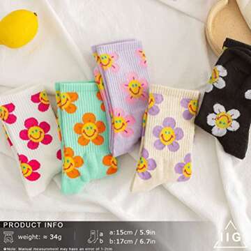 IIG 3-6 Pairs Womens Cute Animal Patterned Funny Novelty Cotton Crew Socks (Flower 2-5 pairs)