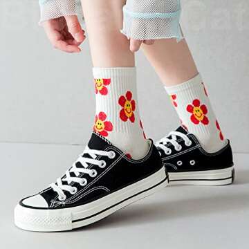 IIG 3-6 Pairs Womens Cute Animal Patterned Funny Novelty Cotton Crew Socks (Flower 2-5 pairs)