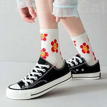 IIG 3-6 Pairs Womens Cute Animal Patterned Funny Novelty Cotton Crew Socks (Flower 2-5 pairs)