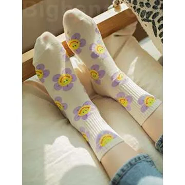 IIG 3-6 Pairs Womens Cute Animal Patterned Funny Novelty Cotton Crew Socks (Flower 2-5 pairs)
