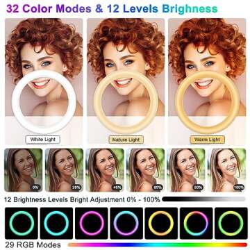 STALLY 10.2" Ring Light with Stand, 75" Tall Ring Light with Phone Holder and Wireless Remote, 12 Di...