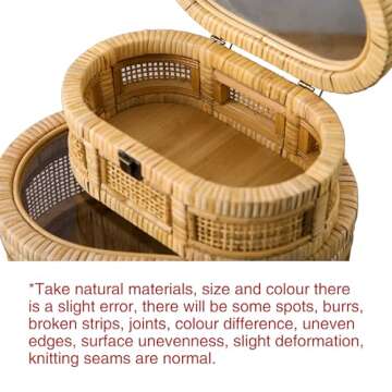 SOFE Oval Rattan Boxes with Glass Lid Set of 2, Farmhouse Stacking Decorative Boxes for Home Decor Organizers, Handwoven Boho Storage Bins, Thanksgiving, Christmas, Housewarming Gifts