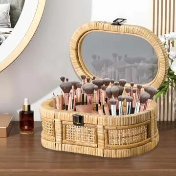 SOFE Oval Rattan Boxes with Glass Lid Set of 2, Farmhouse Stacking Decorative Boxes for Home Decor Organizers, Handwoven Boho Storage Bins, Thanksgiving, Christmas, Housewarming Gifts