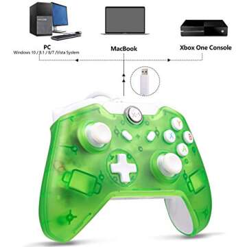 LUXMO PREMIUM Wired USB Controller for Xbox One, Xbox 1s Controller Joystick Gamepad Remote with Vibration LEDs Flicker Function for Xbox One Console PC Windows 7/8/10 (Transparent Green)