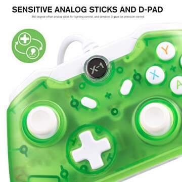 LUXMO PREMIUM Wired USB Controller for Xbox One, Xbox 1s Controller Joystick Gamepad Remote with Vibration LEDs Flicker Function for Xbox One Console PC Windows 7/8/10 (Transparent Green)