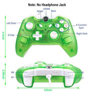 LUXMO PREMIUM Wired USB Controller for Xbox One, Xbox 1s Controller Joystick Gamepad Remote with Vibration LEDs Flicker Function for Xbox One Console PC Windows 7/8/10 (Transparent Green)