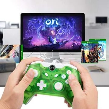 LUXMO PREMIUM Wired USB Controller for Xbox One, Xbox 1s Controller Joystick Gamepad Remote with Vibration LEDs Flicker Function for Xbox One Console PC Windows 7/8/10 (Transparent Green)