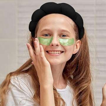 Aufona Spa Headband for Women, Cute Terry Towel Hairband for Skincare, Makeup Removal, Puffy Shower Headband, Black, 1 Count (Pack of 1)