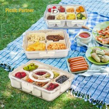 Snack Box Container, Portable Travel Charcuterie Board with Lid, Refrigerator Food Storage Box, Snack Organizer, Divided Storage Containers, chopped salad box, Keep Food Fresh Longer (8 Grid)