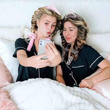 FAVIRZCE Heatless Hair Curler - Silk Curl Ribbon with 4 Hair Clip Scrunchies for Long Hair, Leopard, Hair Rollers to Sleep in Styling Tools