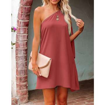 Women Dresses Summer Formal Wedding Guest Dresses Cute One Shoulder Mini Dress Mauve