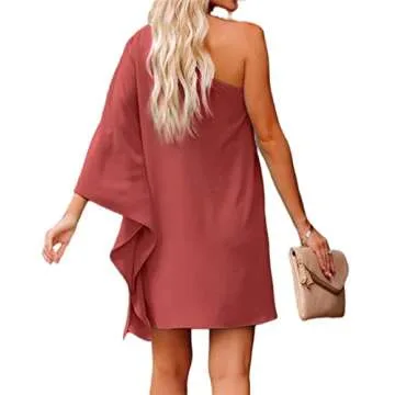 Women Dresses Summer Formal Wedding Guest Dresses Cute One Shoulder Mini Dress Mauve