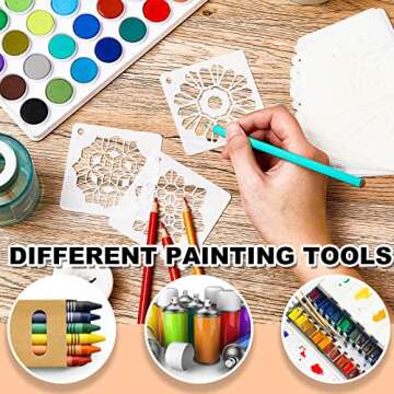 80 Pieces 3 x 3 Inch Mandala Reusable Plastic Art Craft Kits for DIY Painting Art Projects Wood Wall Floor Fabric Furniture Tile Holiday Stencils Decorations Mandala Stencils Craft Kits