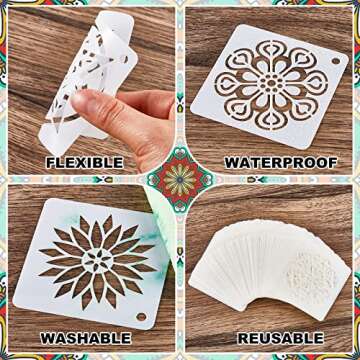 80 Pieces 3 x 3 Inch Mandala Reusable Plastic Art Craft Kits for DIY Painting Art Projects Wood Wall Floor Fabric Furniture Tile Holiday Stencils Decorations Mandala Stencils Craft Kits