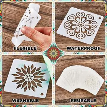 80 Pieces 3 x 3 Inch Mandala Reusable Plastic Art Craft Kits for DIY Painting Art Projects Wood Wall Floor Fabric Furniture Tile Holiday Stencils Decorations Mandala Stencils Craft Kits
