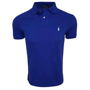POLO RALPH LAUREN Mens Custom Slim Fit Mesh Polo Shirt (X-Large, Royal Blue (Light Blue Pony))