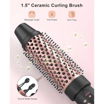Nimmu Curling Iron Set with Thermal Brush Ceramic Curling Wand (0.35"-1"), 1 1/2 Inch Pro Heated Round Brush Create Blowout Look & Natural Curls, 30S Fast Heat Up, Detachable Dual Voltage Hair Curler