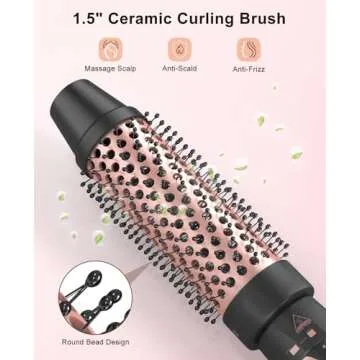 Nimmu Curling Iron Set with Thermal Brush Ceramic Curling Wand (0.35"-1"), 1 1/2 Inch Pro Heated Round Brush Create Blowout Look & Natural Curls, 30S Fast Heat Up, Detachable Dual Voltage Hair Curler