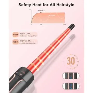 Nimmu Curling Iron Set with Thermal Brush Ceramic Curling Wand (0.35"-1"), 1 1/2 Inch Pro Heated Round Brush Create Blowout Look & Natural Curls, 30S Fast Heat Up, Detachable Dual Voltage Hair Curler
