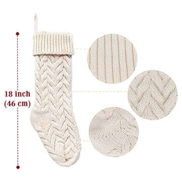 LimBridge Christmas Stockings, 3 Pack 18 Inches Large Size Cable Knit Knitted Xmas Rustic Personaliz...