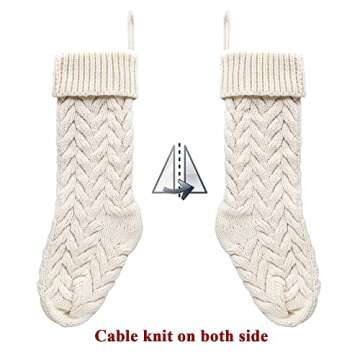 LimBridge Christmas Stockings, 3 Pack 18 Inches Large Size Cable Knit Knitted Xmas Rustic Personalized Stocking Decorations for Family Holiday Season Decor,Ivory, Khaki, Grey