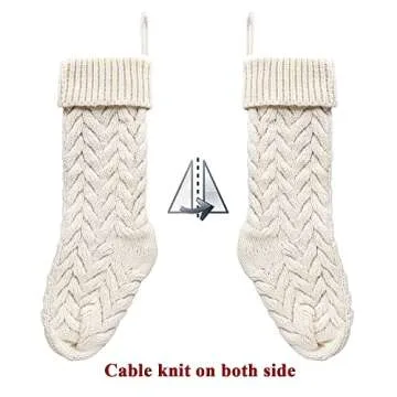 LimBridge Christmas Stockings, 3 Pack 18 Inches Large Size Cable Knit Knitted Xmas Rustic Personalized Stocking Decorations for Family Holiday Season Decor,Ivory, Khaki, Grey