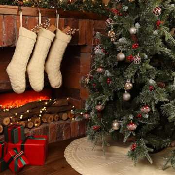 LimBridge Christmas Stockings, 3 Pack 18 Inches Large Size Cable Knit Knitted Xmas Rustic Personalized Stocking Decorations for Family Holiday Season Decor,Ivory, Khaki, Grey