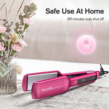 Terviiix Flat Iron Hair Straightener, 2 Inch Widest Ceramic Flat Iron for Hair, Professional Straightening Irons with Adjustable Temp, Fast Styling for Silky Smooth Hair, Dual Voltage, Auto Off, Pink