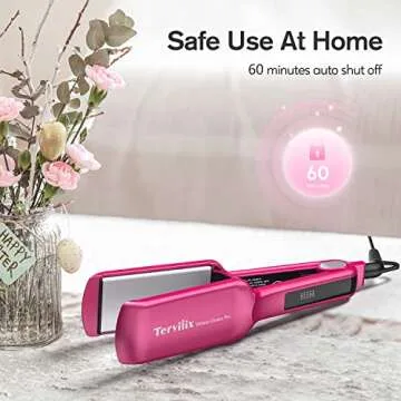 Terviiix Flat Iron Hair Straightener, 2 Inch Widest Ceramic Flat Iron for Hair, Professional Straightening Irons with Adjustable Temp, Fast Styling for Silky Smooth Hair, Dual Voltage, Auto Off, Pink