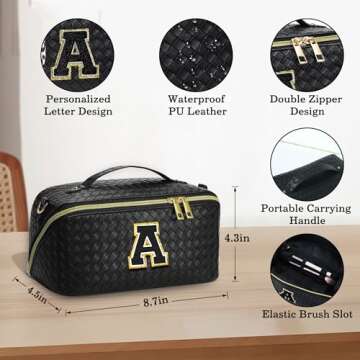 YOOLIFE Initial Makeup Bag Cosmetic Bag - Make Up Bag Travel Essentials Makeup Bag Skincare Bags for...