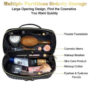 YOOLIFE Initial Makeup Bag Cosmetic Bag - Make Up Bag Travel Essentials Makeup Bag Skincare Bags for Women Trendy Makeup Bag Small Makeup Bag Birthday Mothers Day Gifts for Women Black A