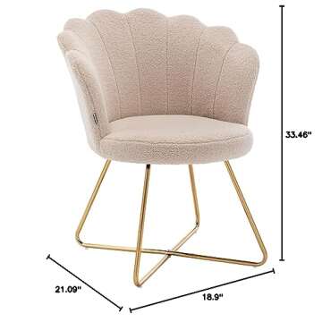 DUHOME Faux Fur Vanity Chair Accent Chair, Furry Makeup Chair with Back for Bedroom Makeup Room, Shell Shaped Living Room Chair Corner Chair with Golden Metal Legs, Khaki