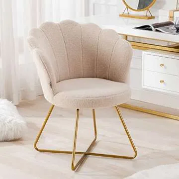 DUHOME Faux Fur Beauty Chair with Chic Seashell Design