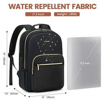 LOVEVOOK Laptop Backpack for Women 17.3 inch,Cute Womens Travel Backpack Purse,Professional Laptop Computer Bag,Waterproof Work Business College Teacher Bags Carry on Backpack with USB Port,Black-2