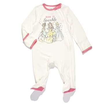 Disney Princess Zip Up Sleep N' Play Headband Burp Cloth and Blanket 4 Piece Set White/Pink 6-9 Months