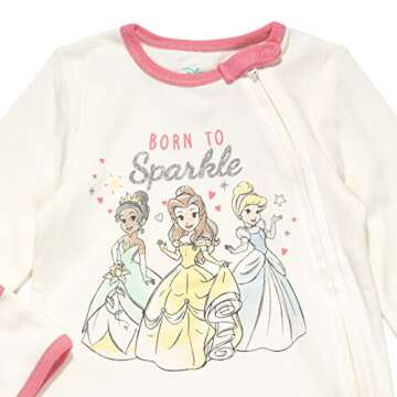 Disney Princess Zip Up Sleep N' Play Headband Burp Cloth and Blanket 4 Piece Set White/Pink 6-9 Months