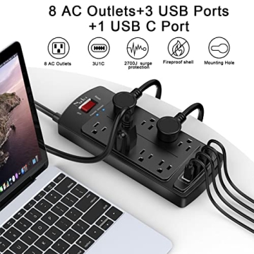 Nuetsa Surge Protector Power Strip with 8 Outlets & USB