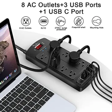 Nuetsa Surge Protector Power Strip with 8 Outlets & USB