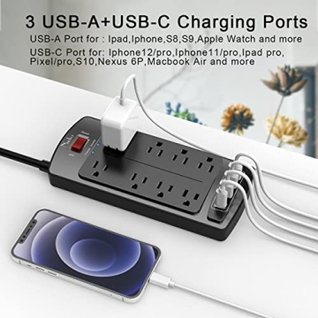 Nuetsa Surge Protector Power Strip with 8 Outlets & USB