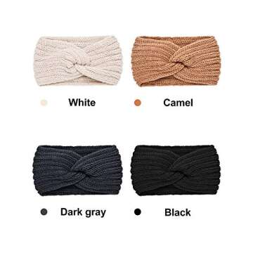TecUnite 4 Pieces Chunky Knit Headbands Braided Winter Headbands Ear Warmers Crochet Head Wraps for Women(Black, Dark Grey, Camel, Beige)