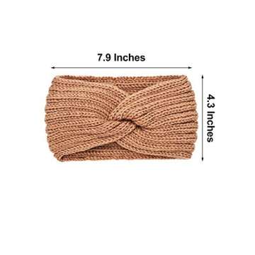 TecUnite 4 Pieces Chunky Knit Headbands Braided Winter Headbands Ear Warmers Crochet Head Wraps for Women(Black, Dark Grey, Camel, Beige)